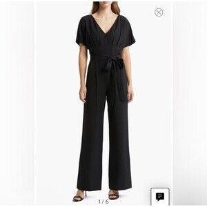 NWT Eliza J Womens BLACK Plus 18 Belted Wide Leg Jumpsuit Flutter‎ Sleeve